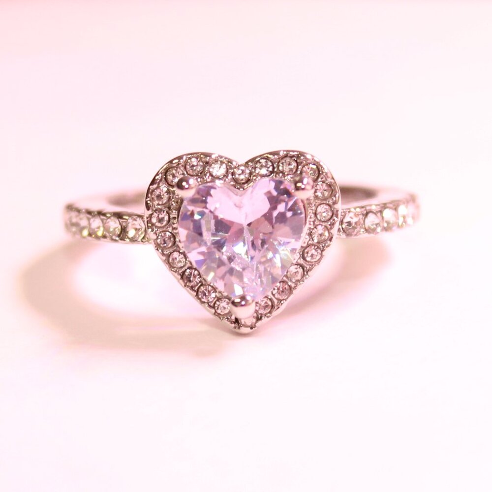 Silver Heart Ring with Clear Center Stone